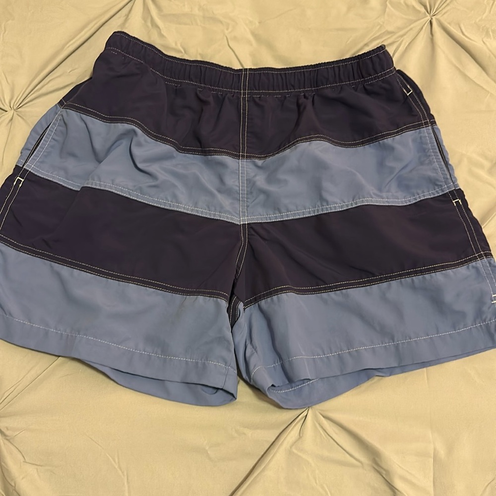 Lands End blue stripe swim trunks